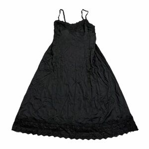 60s/70s European Vintage Charmor Silky & Lace Midi Slip Dress (Black) Size L
